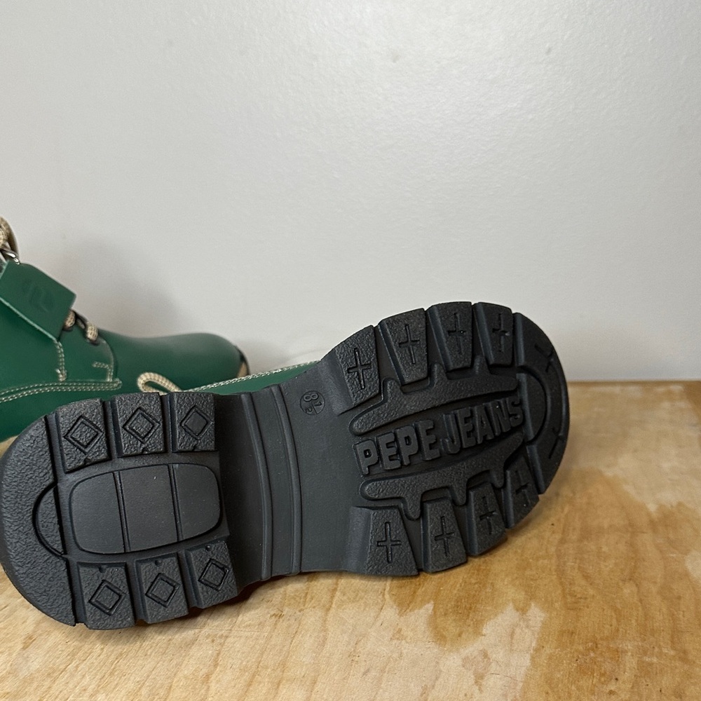 Pepe Jeans London Forest Green Leather Ankle Boots size 8.5 - Picture 10 of 10